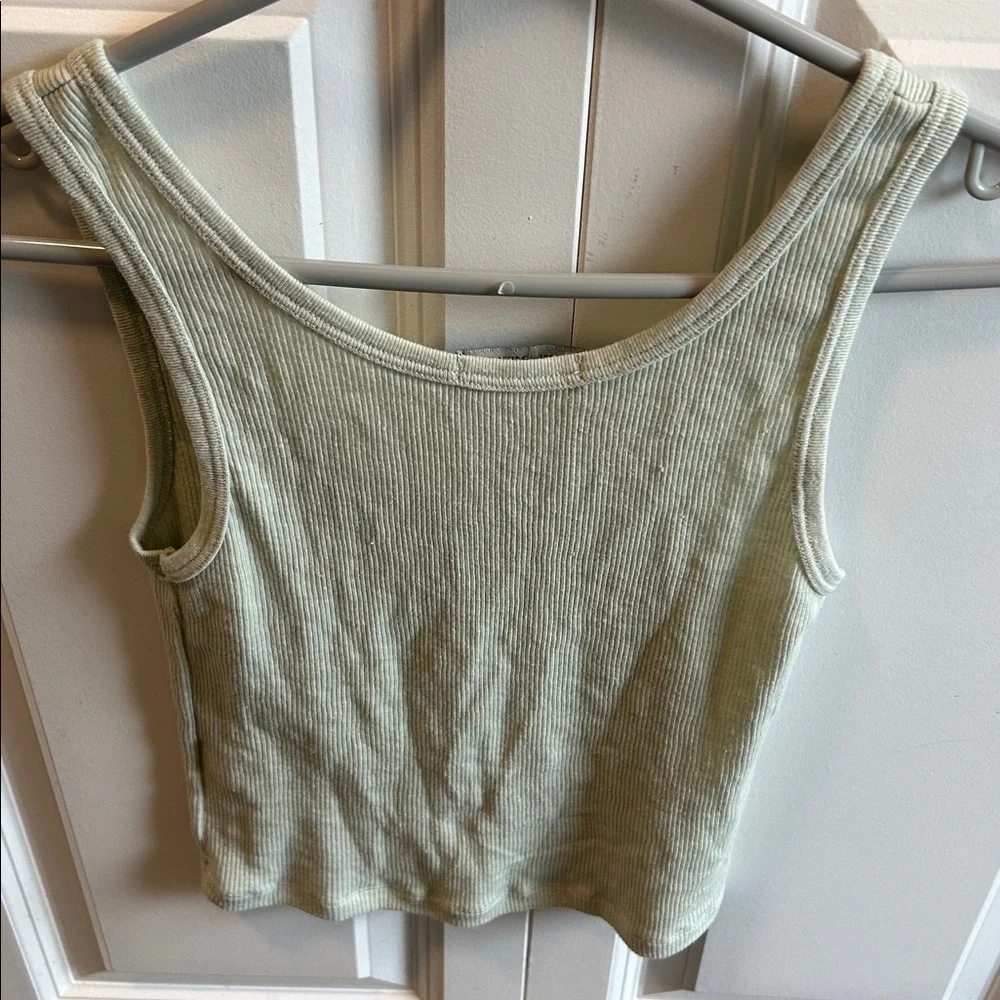 Brandy Melville Light Green Ribbed Button-Front Tank - Picture 2 of 3